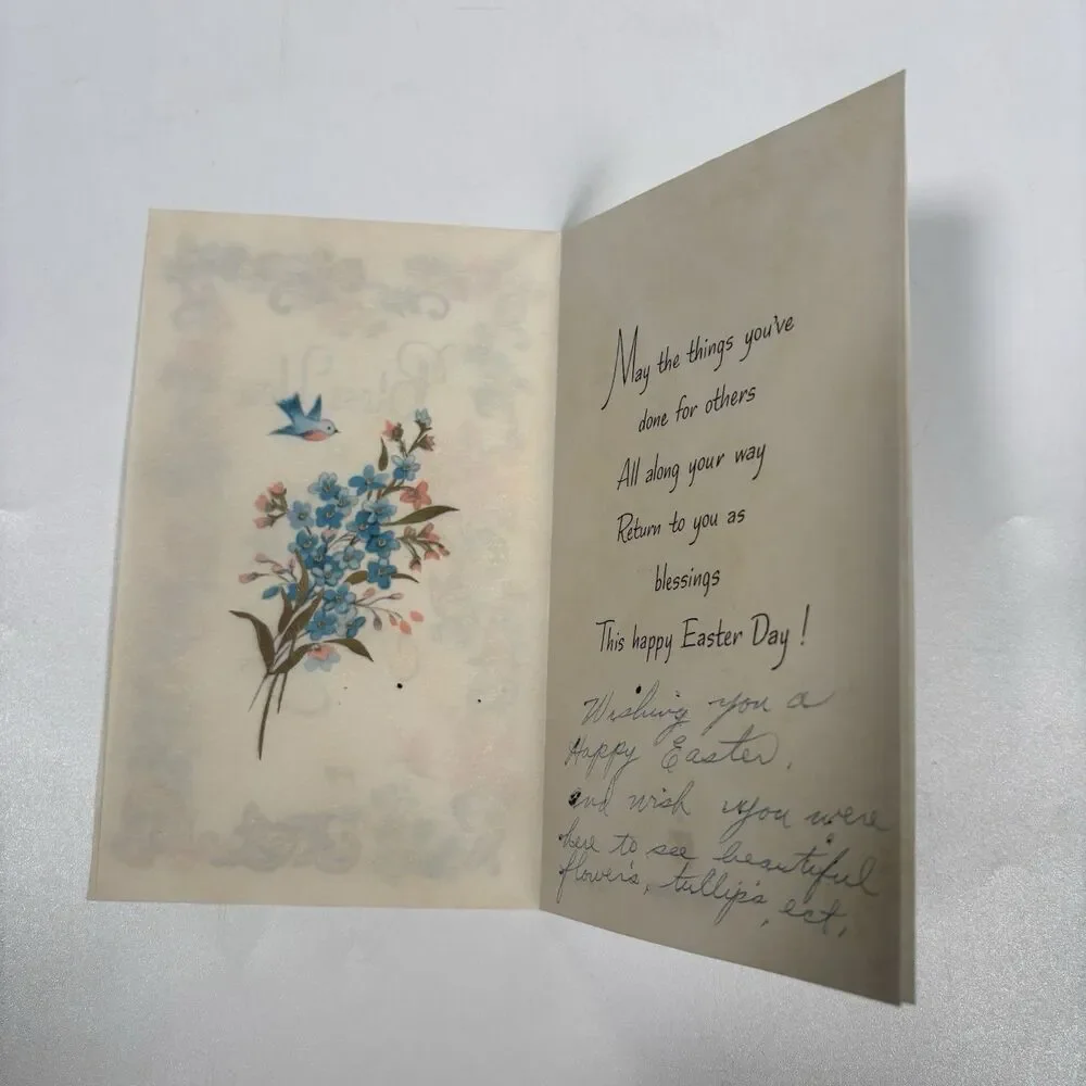 Vintage Buzza Cardozo Easter Greeting Card Bluebirds Flowers Wall Decor MCM Art